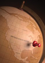 thumbtack on globe